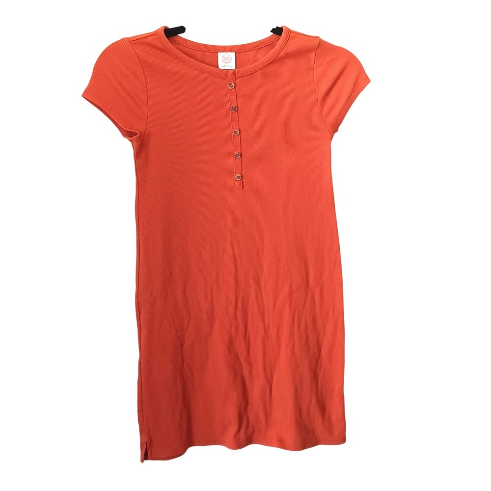 Wonder Nation Girl Sz M 7-8 Burnt Orange Ribbed Henley Dress Recycled Earthy